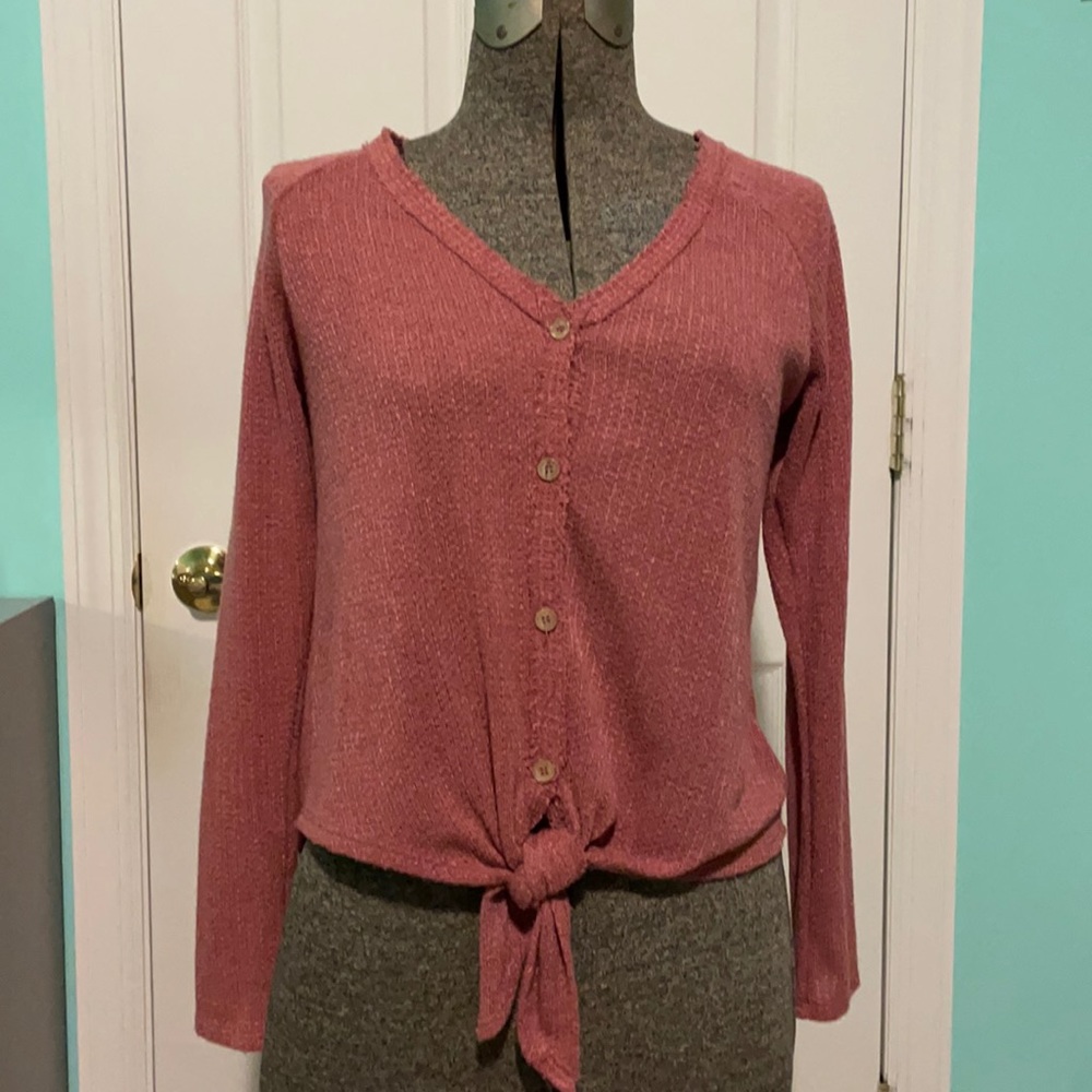 Mauve Tie Front Sweater